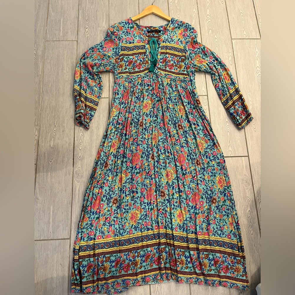 Sipin Woman Midi Teal Floral Boho Dress
